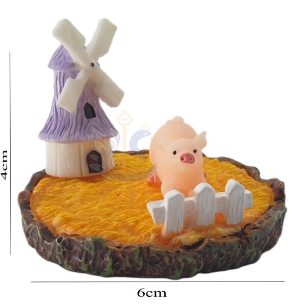 Miniature Wind Mill with Farm Scenery and a Pig Figure
