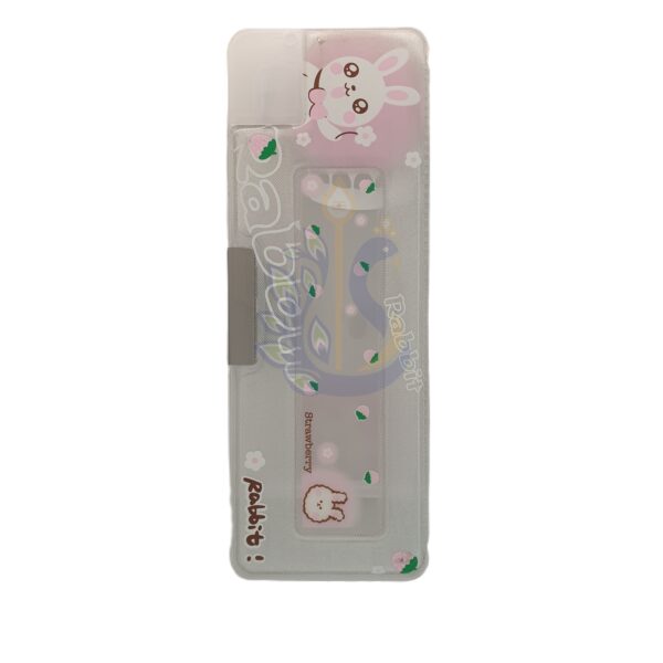 Transparent Pencil Box With Rabbits And Strawberry Print