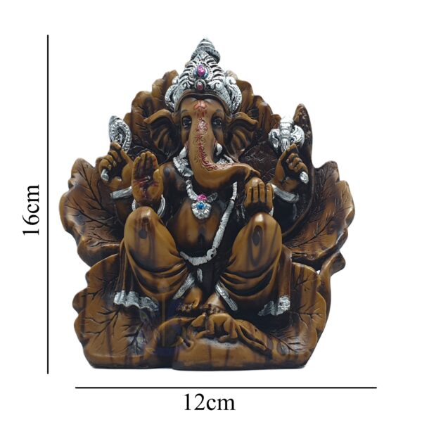 Wooden Ganesh Idol with Silver Crown