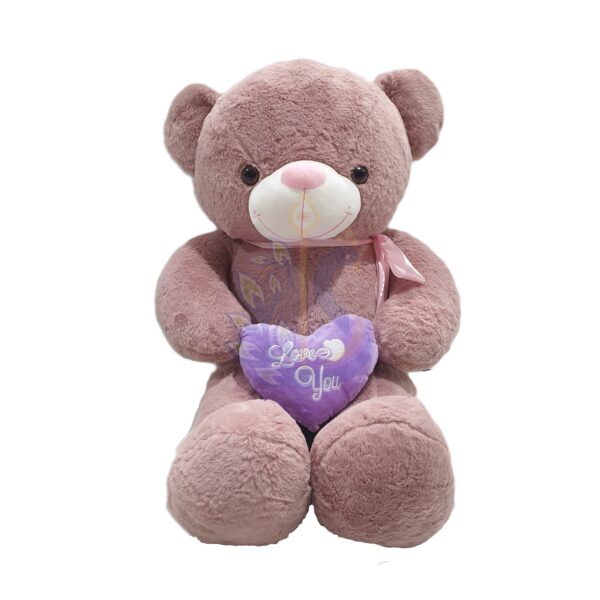 Dusty Pink Teddy Bear Holding Heart Pillow
