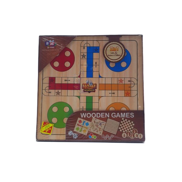 2-in-1 Wooden Ludo and Snakes & Ladders Game Set