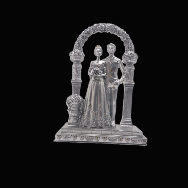 Elegant Silver Wedding Couple Statue with Arch