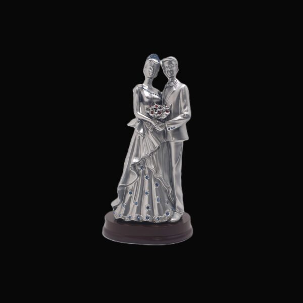 Elegant Silver Wedding Couple Statue with Gemstone Accents