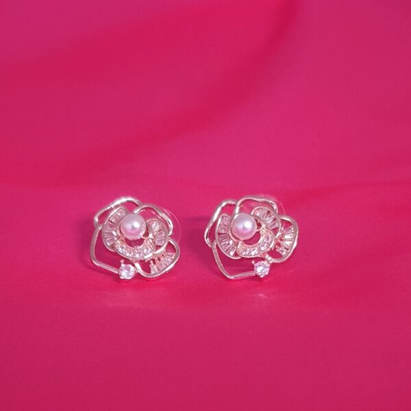 Rose Motif Stud Earrings With Pearl And Crystal Accents