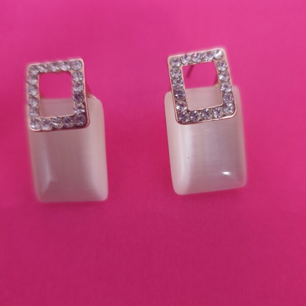 Rhinestone Square Stud Earrings with Opaque Rectangular Drops