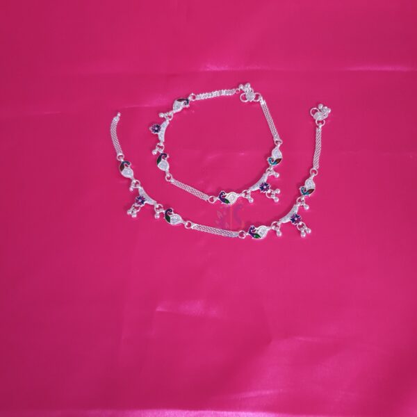 Silver Peacock & Floral Charm Anklets