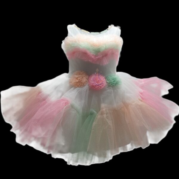Rainbow Pastel Princess Tutu Dress for Girls| Colorful Layered Tulle Party Dress for Kids | White and Pastel Special Occasion Frock