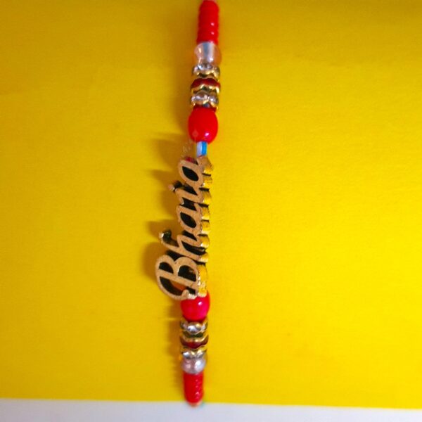 Golden "Bhaia" Nameplate Rakhi with Beads