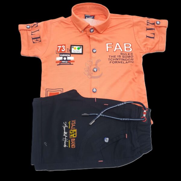 Boys Stylish Orange & Black Co-ord Set | Half Sleeve Shirt & Joggers