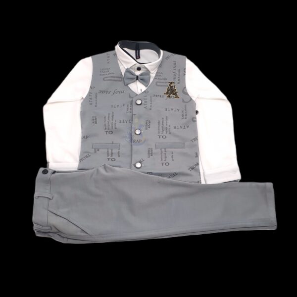 Boys Stylish Grey Formal Suit Set with Bow Tie