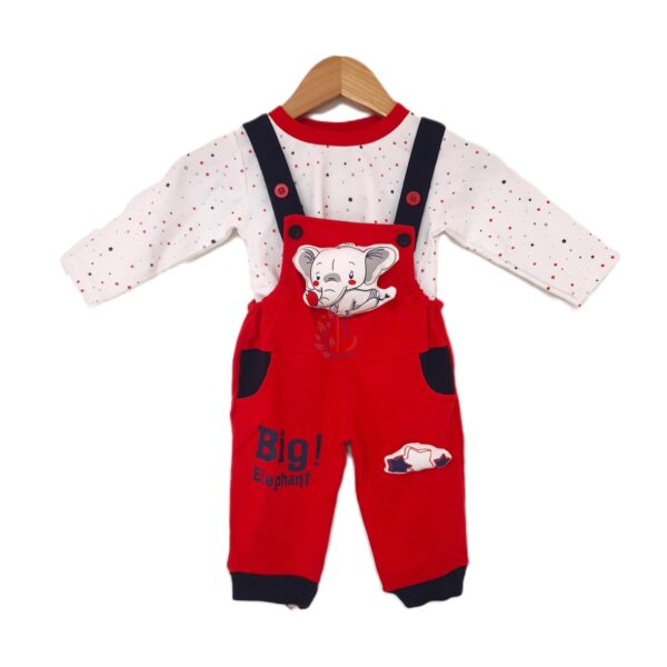 Cute Elephant Print Baby Dungaree with T-shirt Set