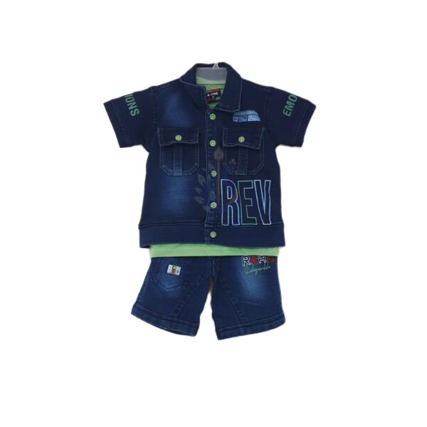 Boys Denim Style Shirt & Shorts Outfit Set
