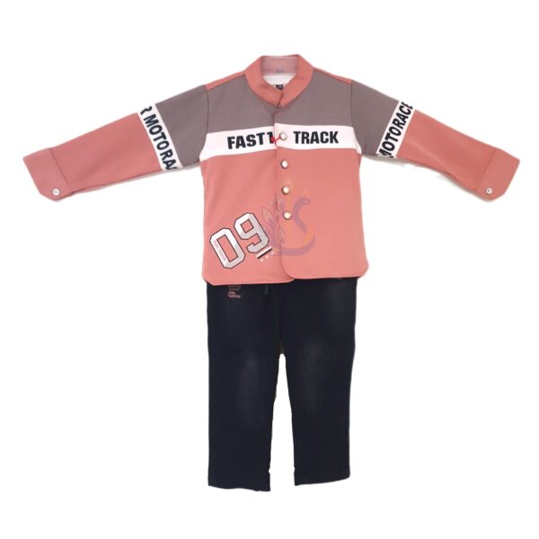Boys Fast Track Full Sleeve Coat With White Printed T-shirt and Jogger Pant Set