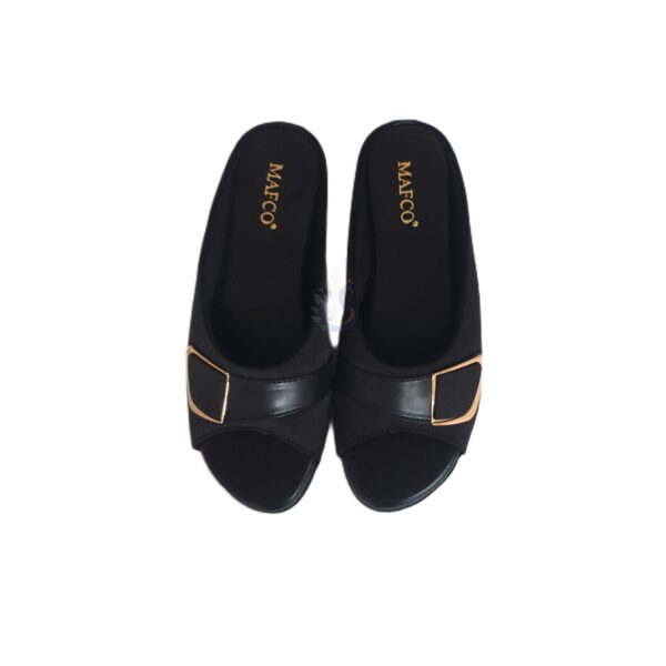 Women's Stylish Black Flat Sandals with Gold Buckle Detail