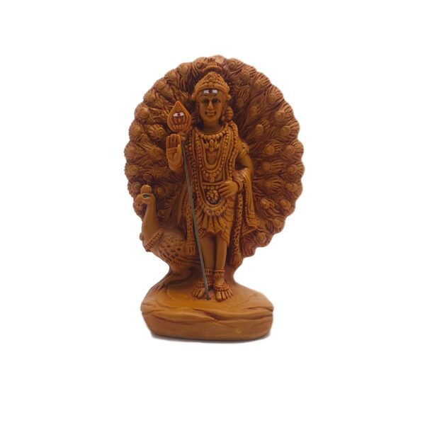 Handcrafted Wooden Lord Murugan Statue with Vel