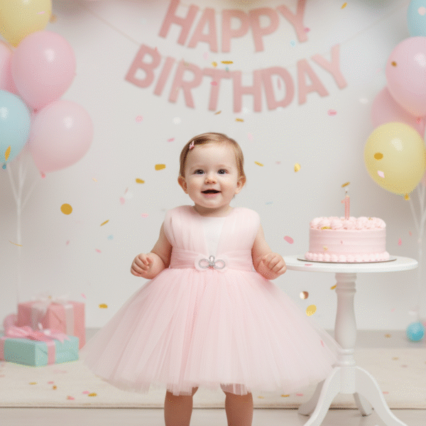 Princess Pink Tulle Ball Gown With Embellished Butterfly Bow