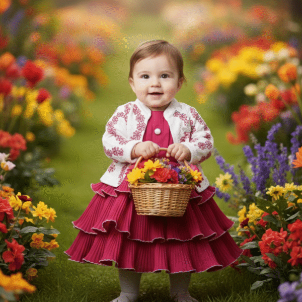 Baby Girl Pink Ruffled Tiered Dress & Floral Embroidered Bolero Cardigan Set