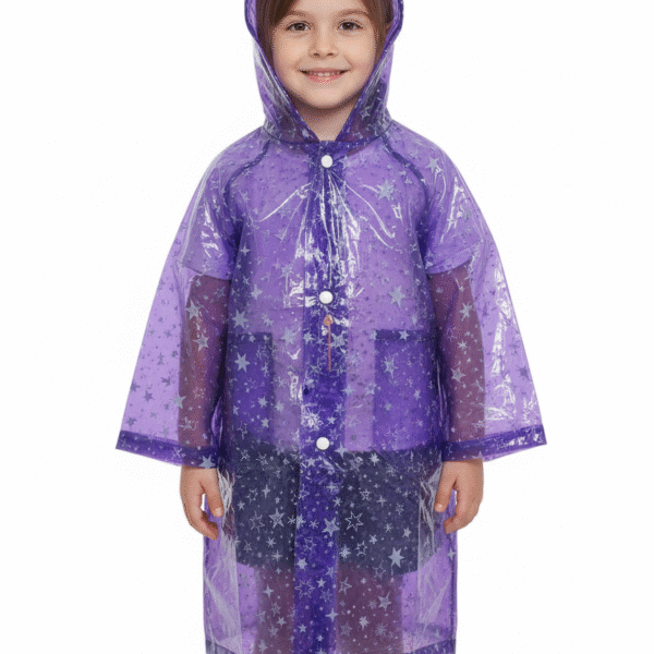 Kids' Purple Transparent Hooded Waterproof Raincoat