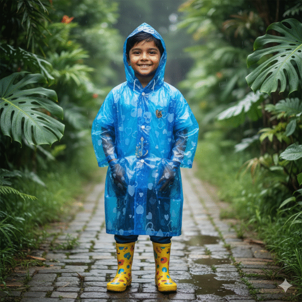 Transparent Blue Nautical/Heart Print Raincoat
