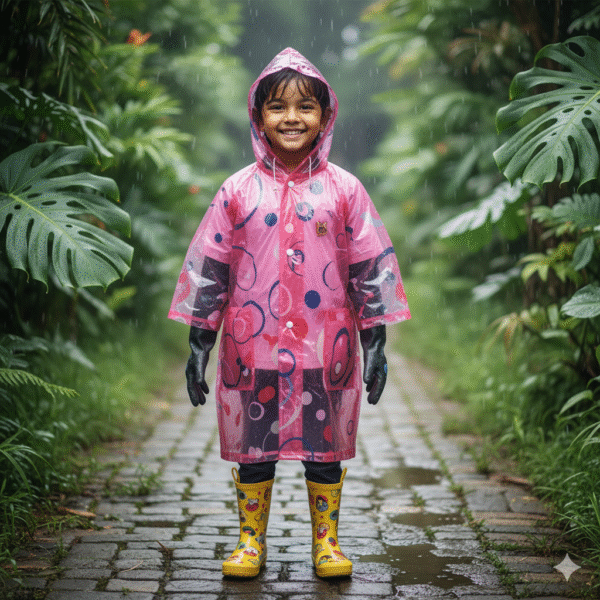 Pink Patterned Kids Waterproof Raincoat with Hood