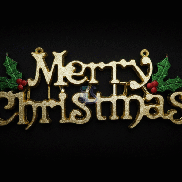 Elegant Golden "Merry Christmas" Wall Hanging Decoration with Holly