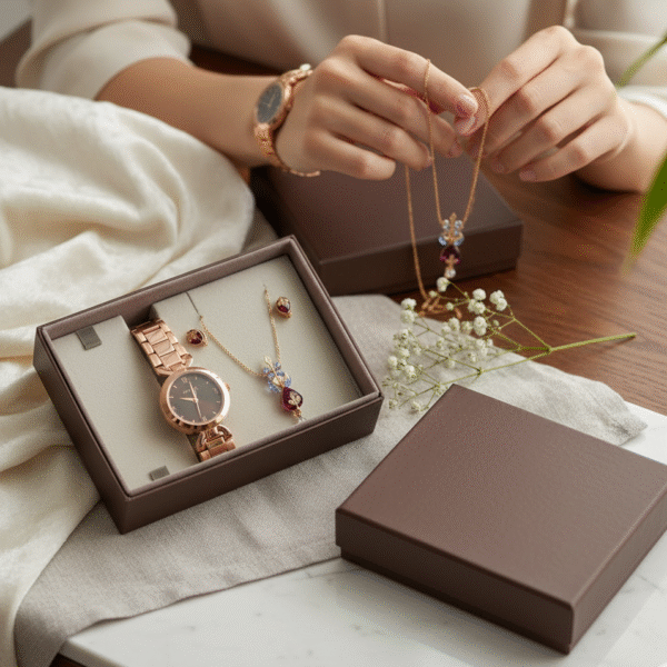 Women's Rose Gold Watch and Elegant Necklace Gift Set