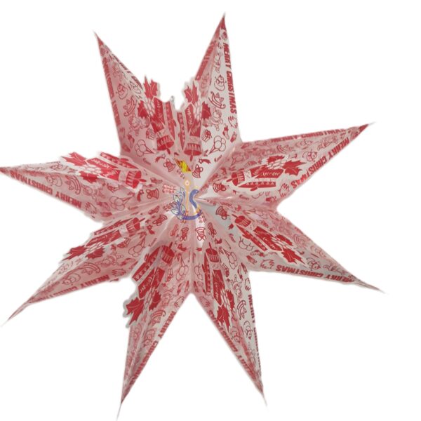 8-Point "Merry Christmas" Star Lantern | Red & White Festive Hanging Decoration