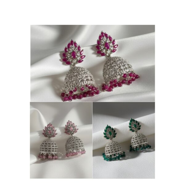 Traditional Ruby & Emerald Green AD Stone Studded Jhumka Earrings